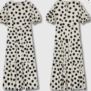 Who What Wear Cream and Black Polka Dot Maxi Dress
